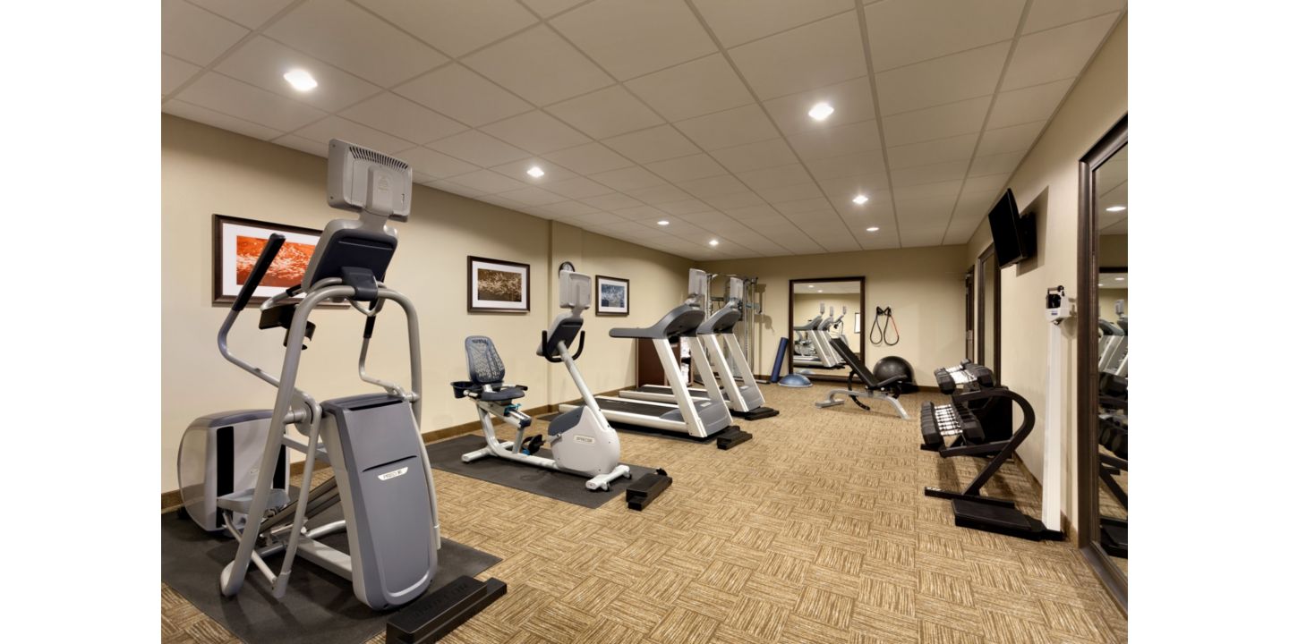 Break a sweat at our 24-hour Fitness Center with treadmills, ellipticals, weight bench, free weights, and exercise bikes. Complimentary towel service, water, and earbuds are offered for your workout.